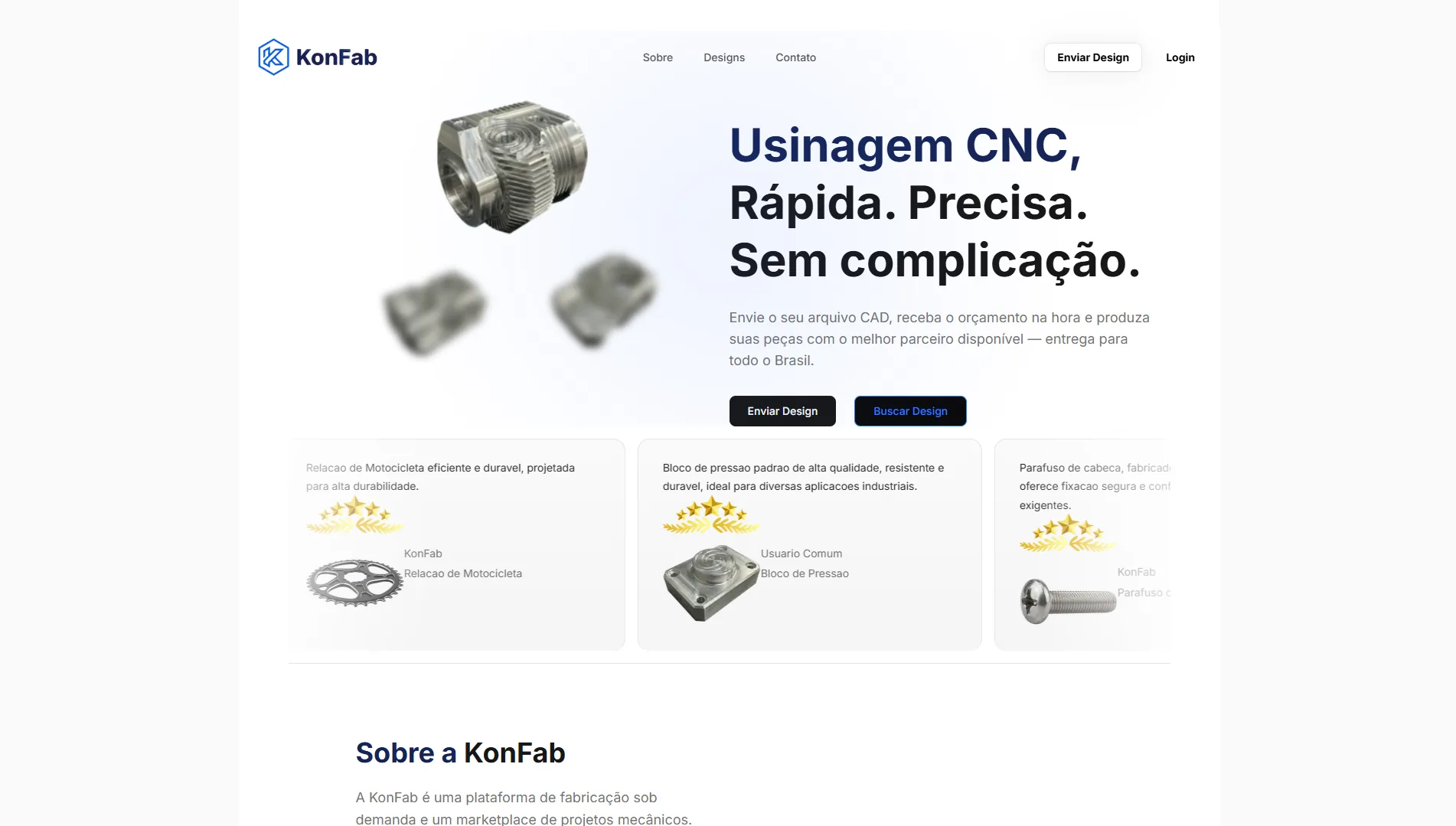 KonFab website hero: CNC machining, fast, precise, uncomplicated.
